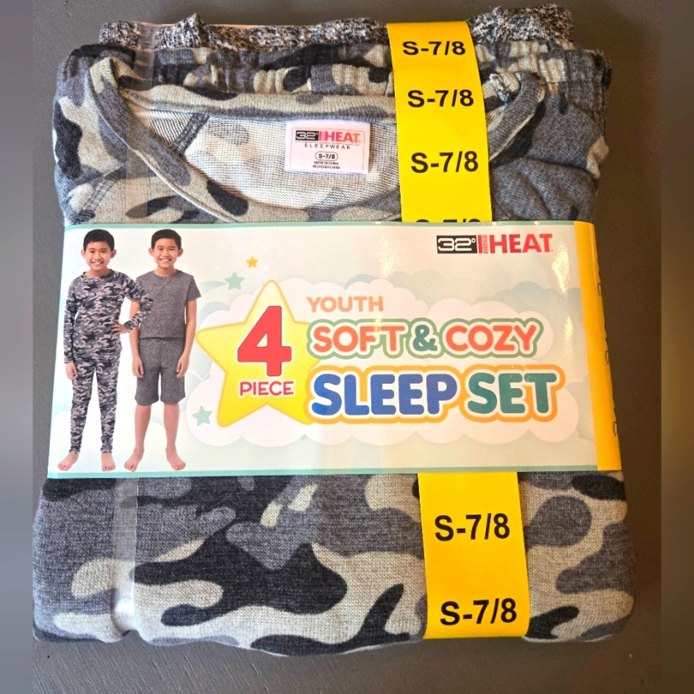 32 Degrees Boy's S Camo Sleep Set 4 Piece NEW